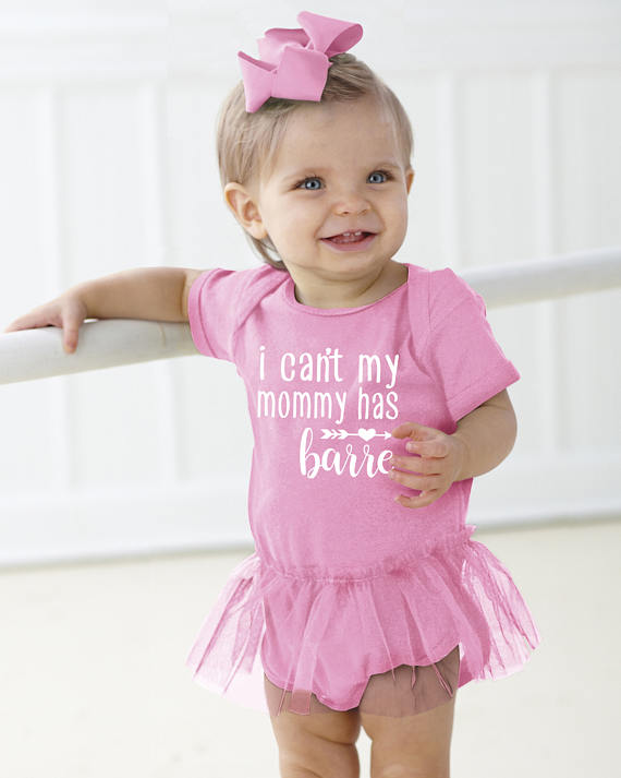 An image of the "I Can't My Mommy Has Barre tutu onesie from the Etsy shop kateandkale.