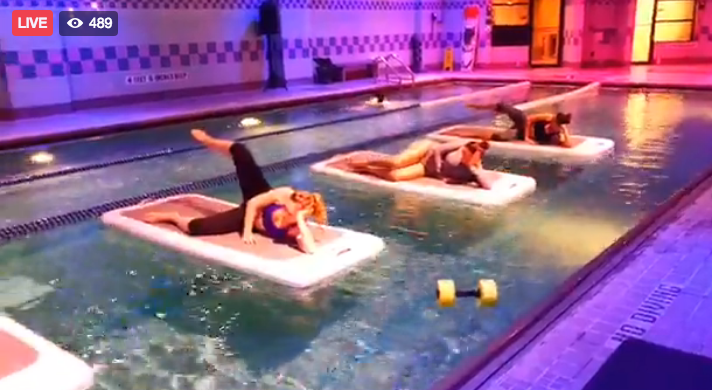 A screen shot of a recording from an Aqua Barre class at TMPL GYM in New York City