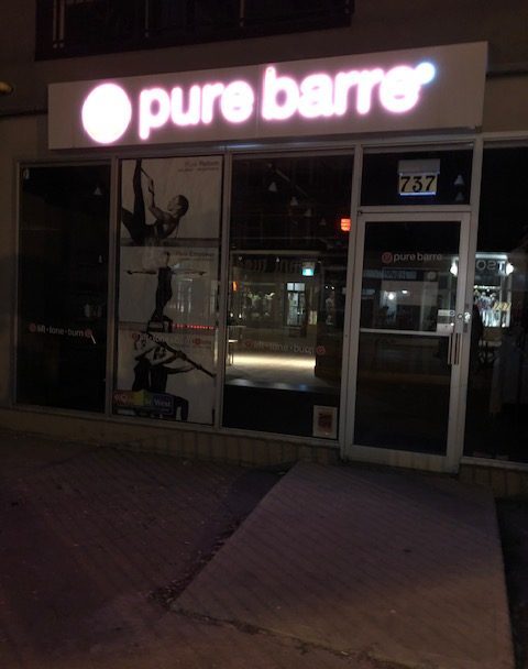 Pure Barre Toronto exterior in the early morning.