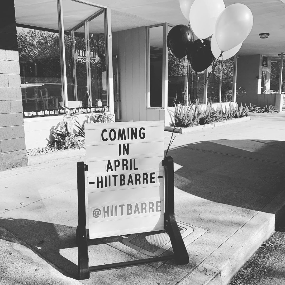 HIIT Barre Turlock's coming soon sign outside Victorious Fitness in Turlock, California.