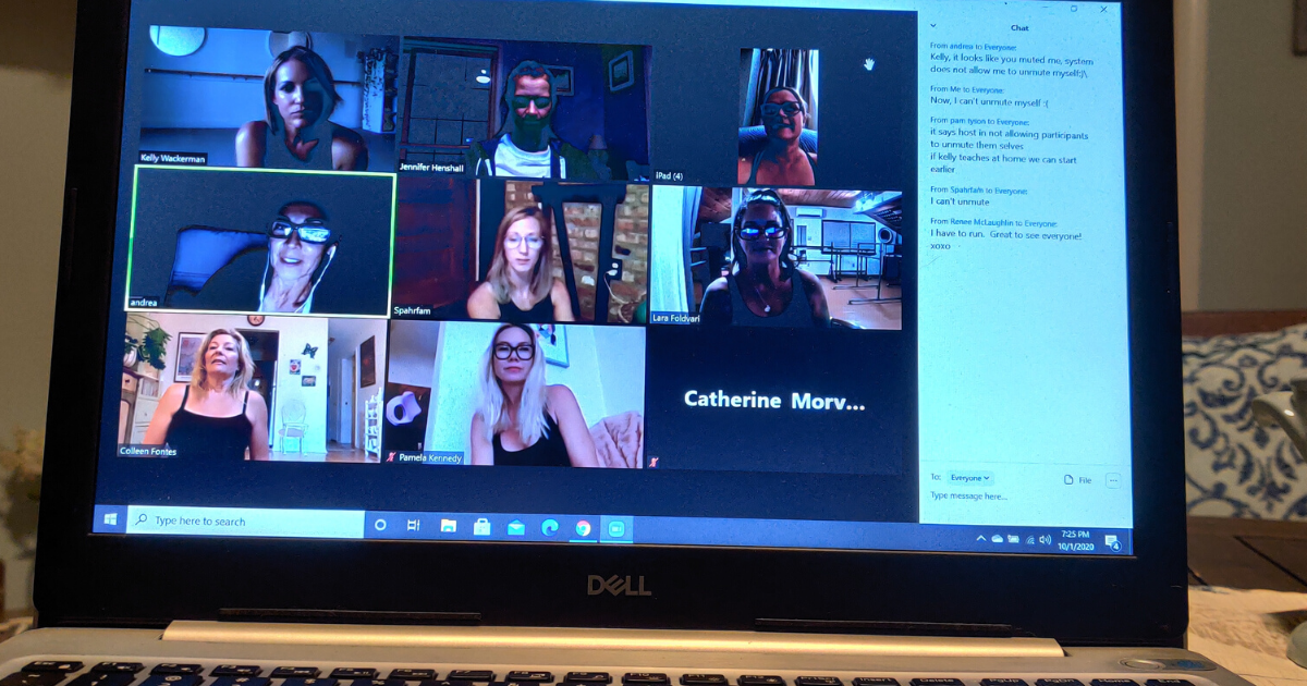 Students on a zoom call during an online training weekend.