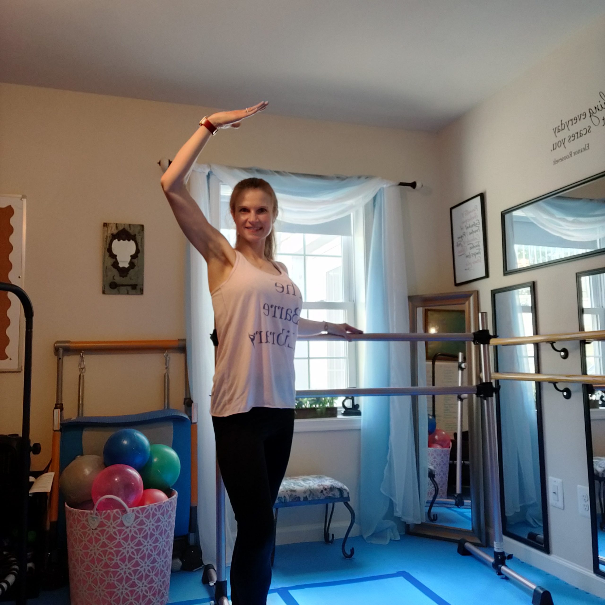 Jennifer Mathieu Henshall at the barre after completing her ORIGINAL Lotte Berk Technique training with theLONDONmethod.
