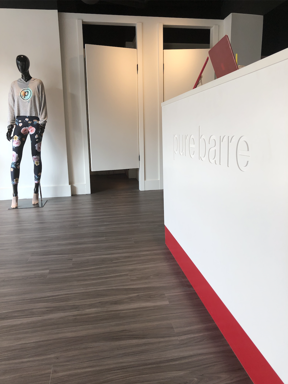 Pure Barre reception area at the Queen Street West location in Toronto.